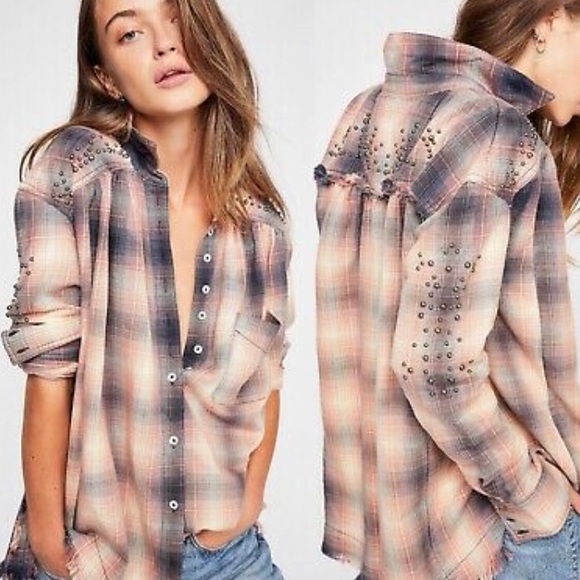 Free People Tops - Free People Size Small Oversized Pink Flannel